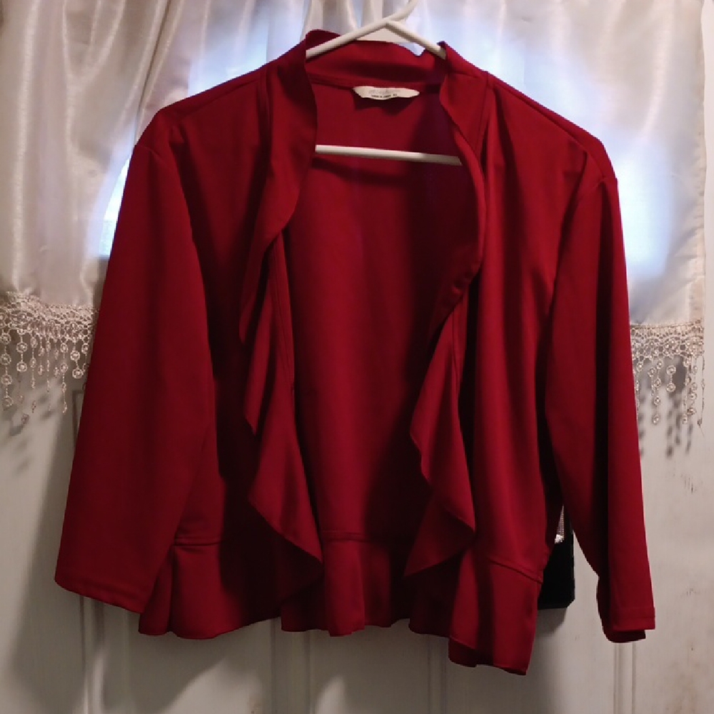 Red Ruffled Open Front Shrug